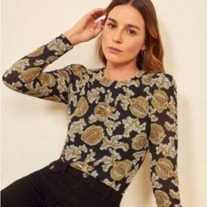 Reformation Womens Talia Top M Paisley Floral Long Sleeve Viscose Keyhol…